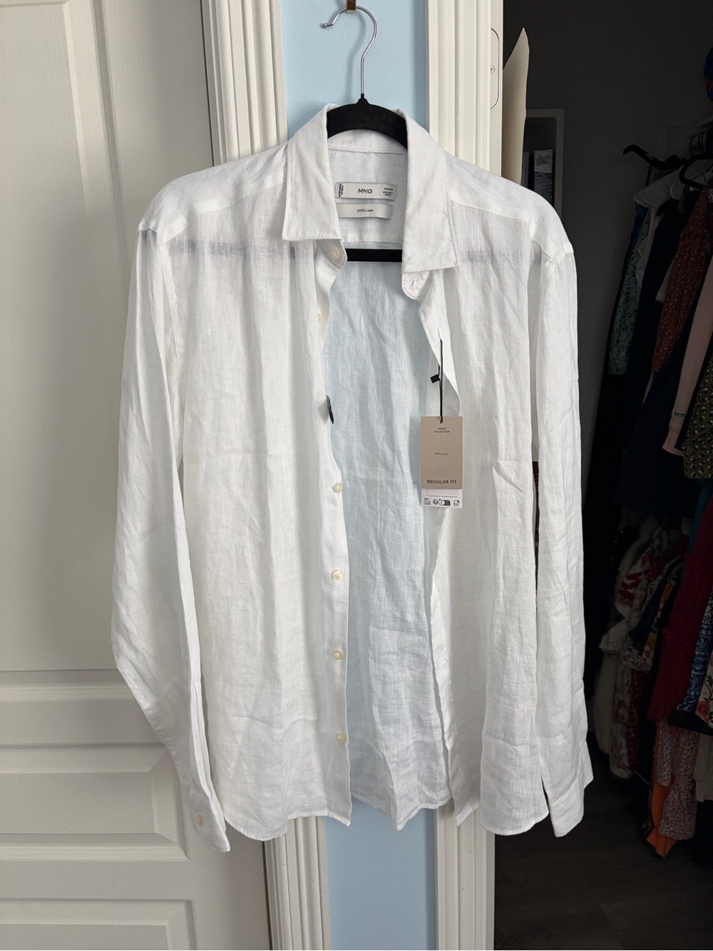 Men's Mango White Linen Button Down L